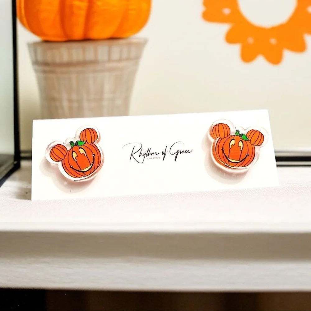 Pumpkin Mouse Halloween Stud Earrings NWT